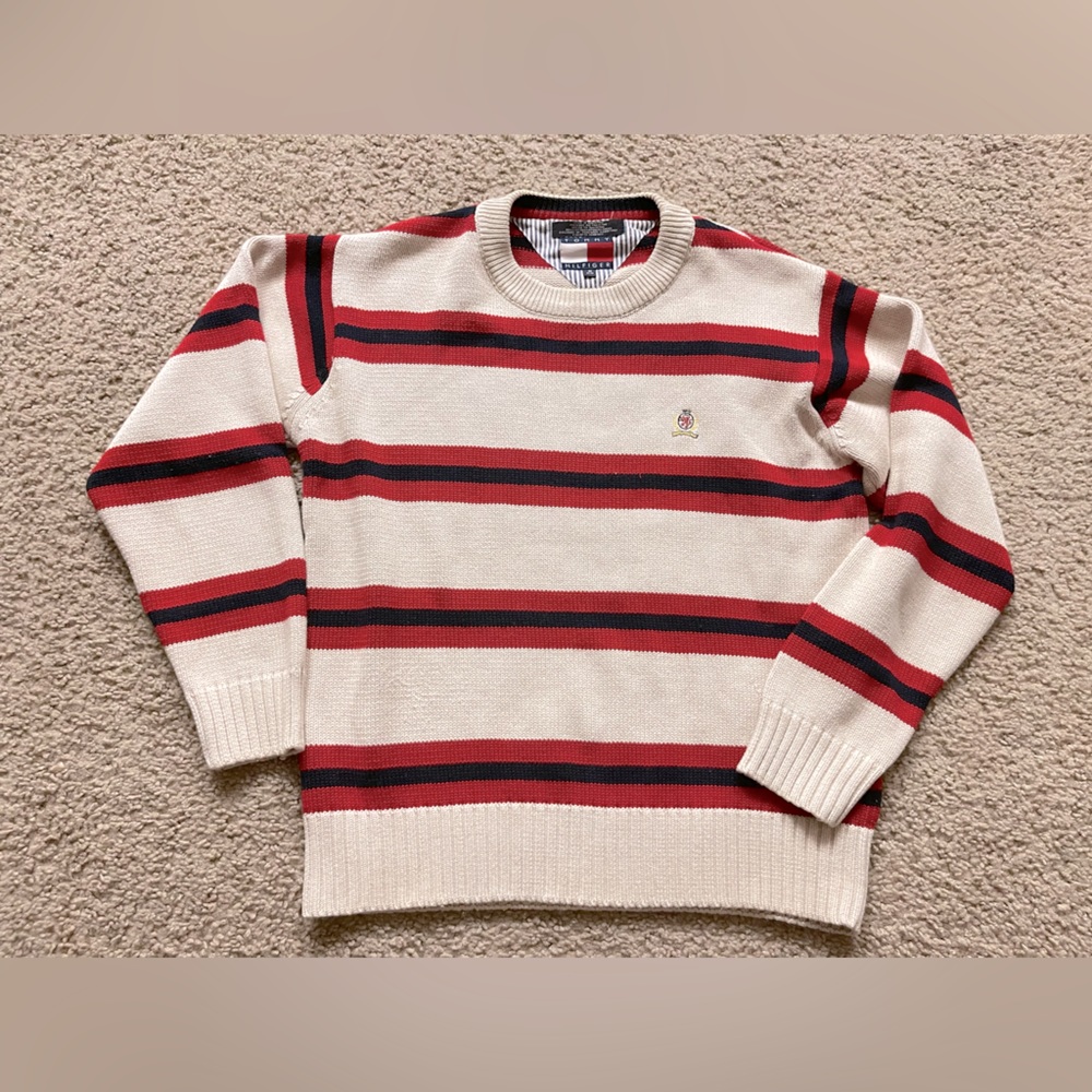 Tommy Hilfiger Vintage 90s Men's Crest Logo Crewneck Sweater Blue Red White Sz M